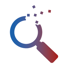 Lupe mit sich auflösenden Pixeln – Symbol für Analyse