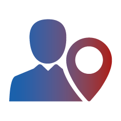 Person mit Ortsmarker – Symbol für Standort oder persönliche Betreuung